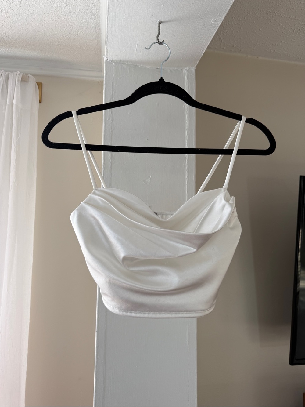 Windsor White Satin Cowl Neck Crop Top Small Strappy Going Out